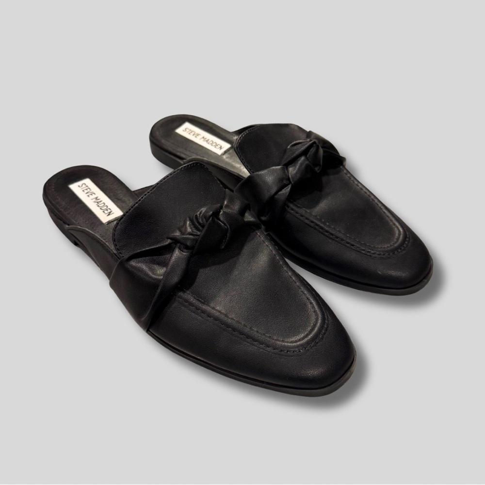 Steve Madden Women’s Chart Leather Black Loafers - Picture 2 of 5